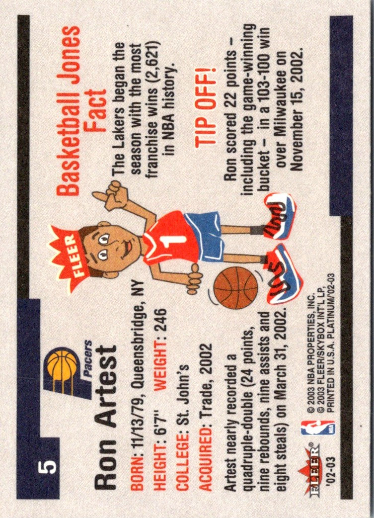 2002 Fleer Platinum Ron Artest