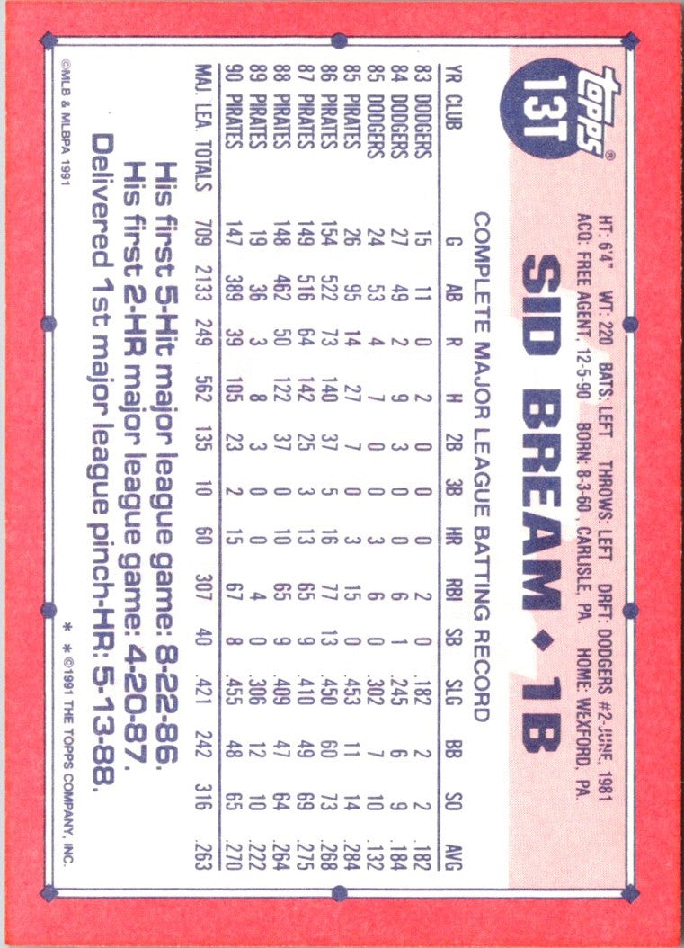 1991 Topps Traded Sid Bream