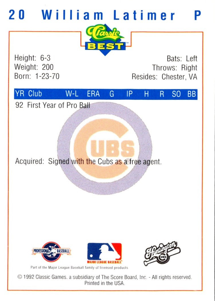 1992 Classic Best Huntington Cubs William Latimer