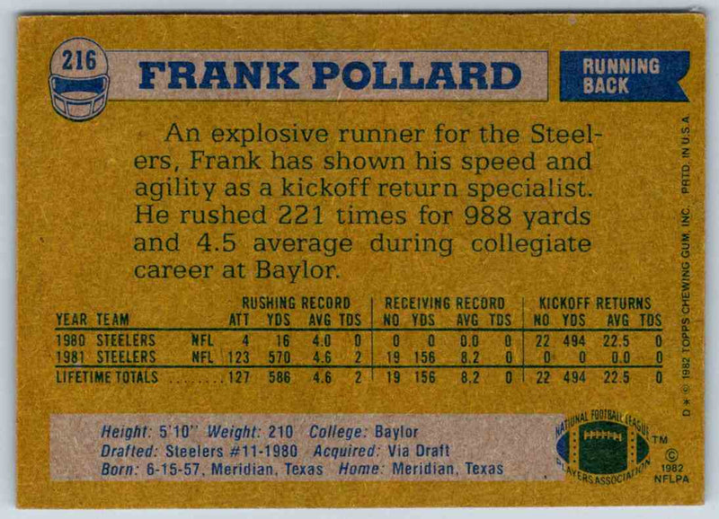 1982 Topps Frank Pollard