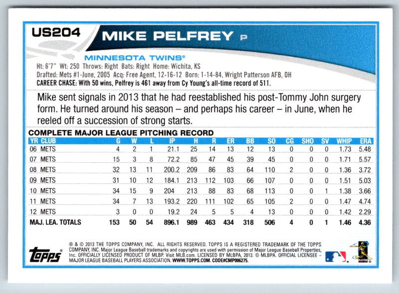 2013 Topps Update Mike Pelfrey