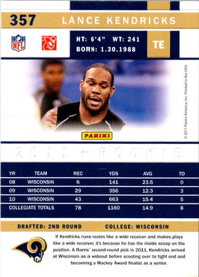 2011 Score Lance Kendricks #357 Rookie