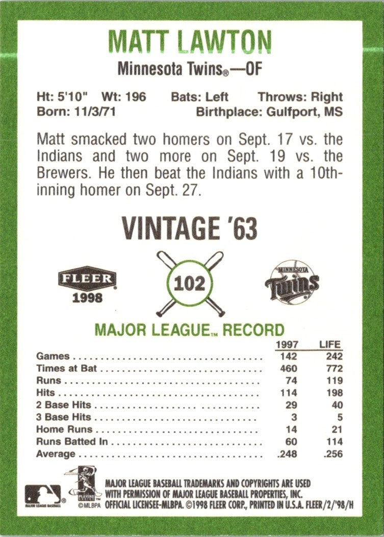 1998 Fleer Tradition Vintage Matt Lawton