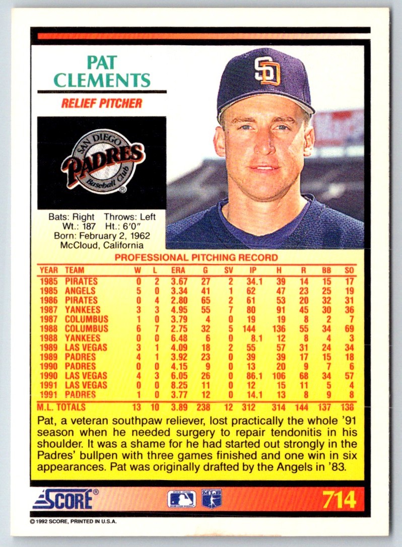 1992 Score Pat Clements