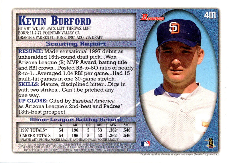 1998 Bowman Kevin Burford