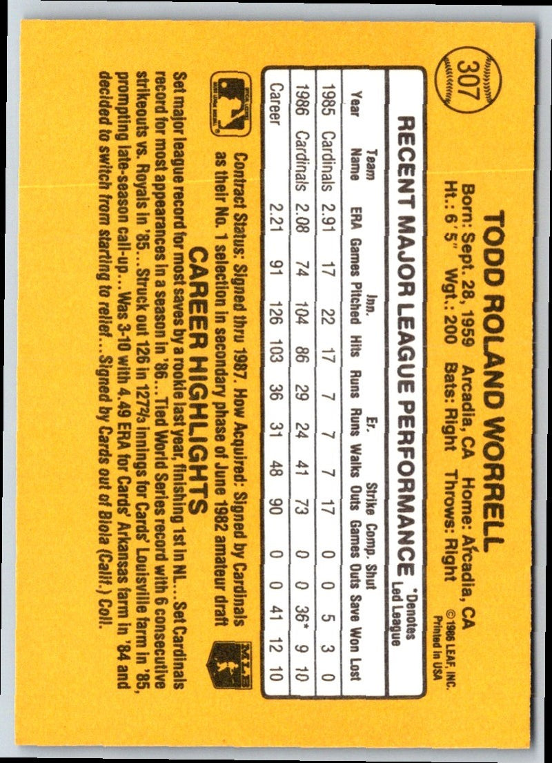 1986 Donruss Todd Worrell