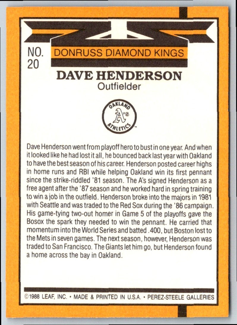 1989 Donruss Diamond  Kings Dave Henderson