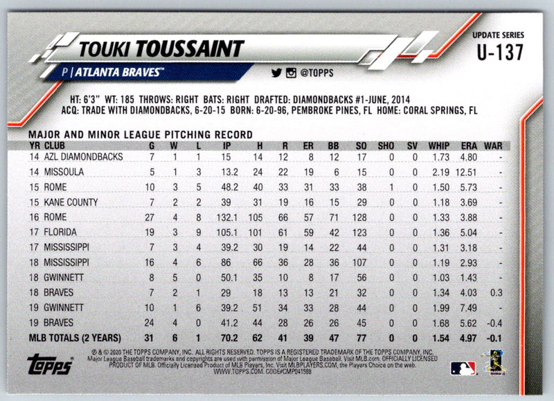 2020 Topps Update Touki Toussaint