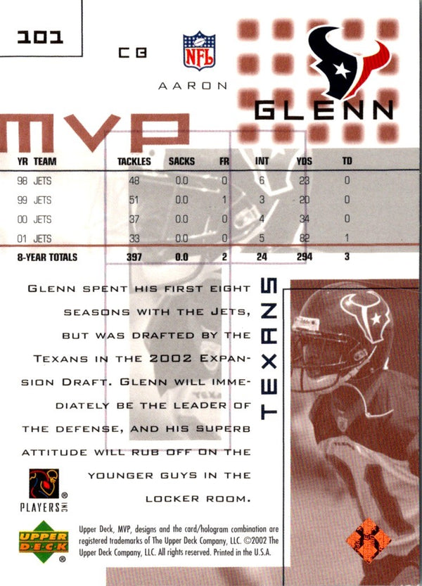 2002 Upper Deck MVP Aaron Glenn #101