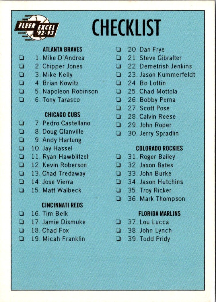 1992 Fleer Excel Checklist (83-164)