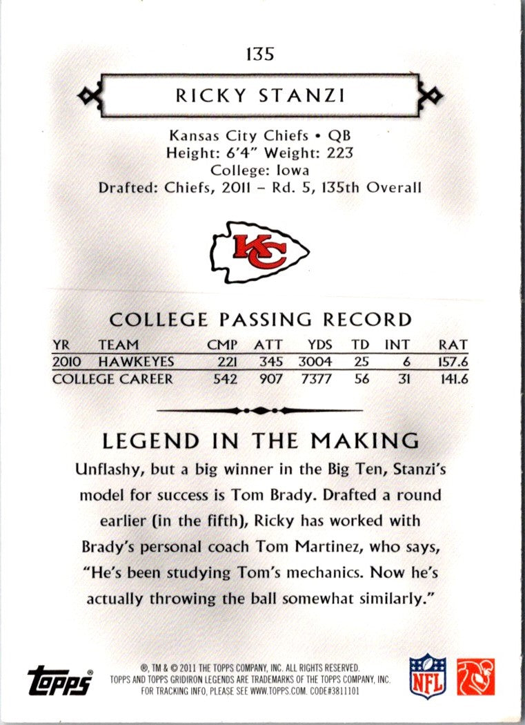 2011 Topps Gridiron Legends Ricky Stanzi
