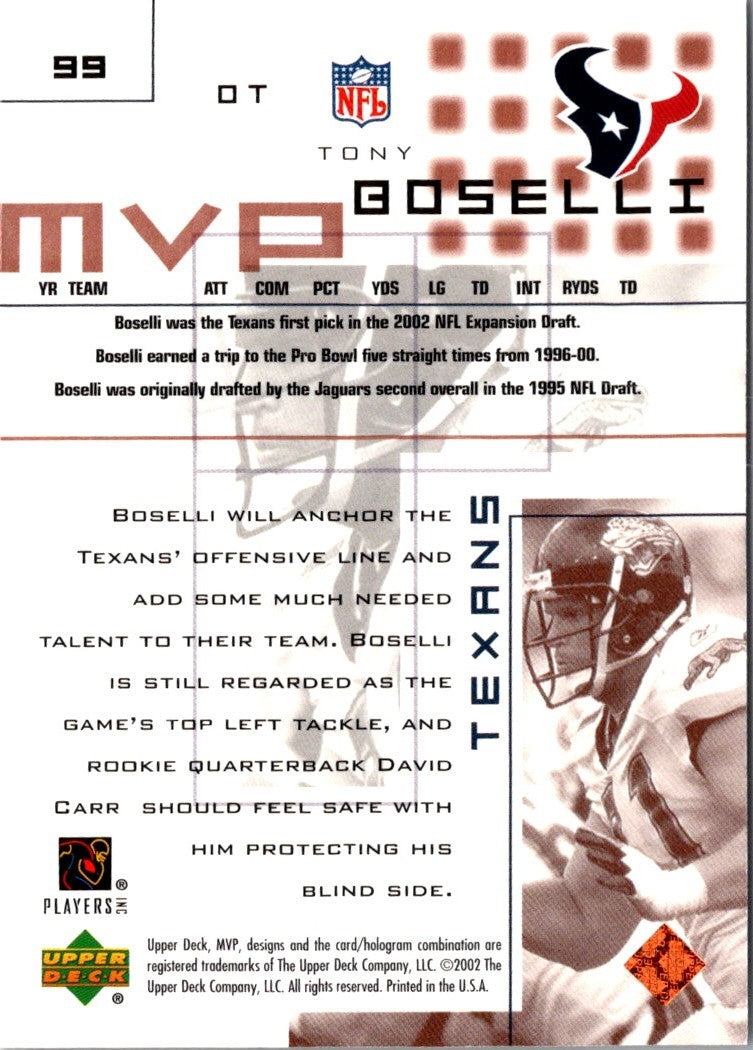 2002 Upper Deck MVP Tony Boselli