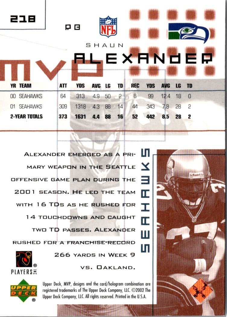 2002 Upper Deck MVP Shaun Alexander