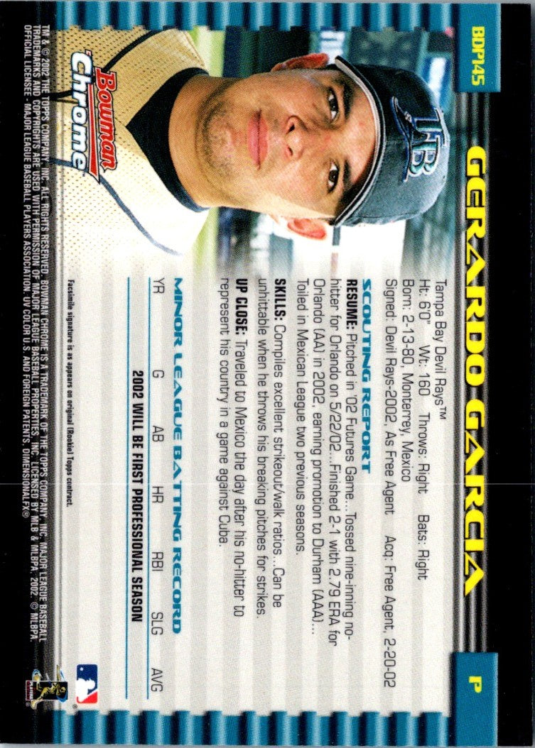 2002 Bowman Draft Picks & Prospects Chrome Gerardo Garcia