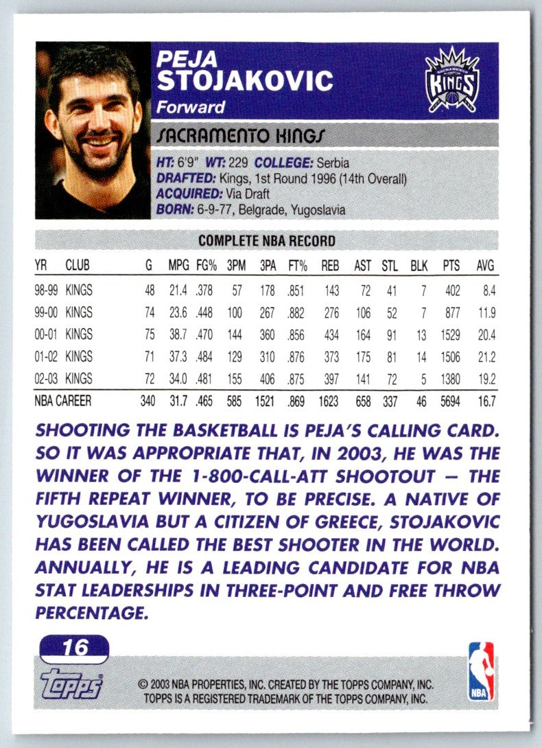 2003 Topps Peja Stojakovic