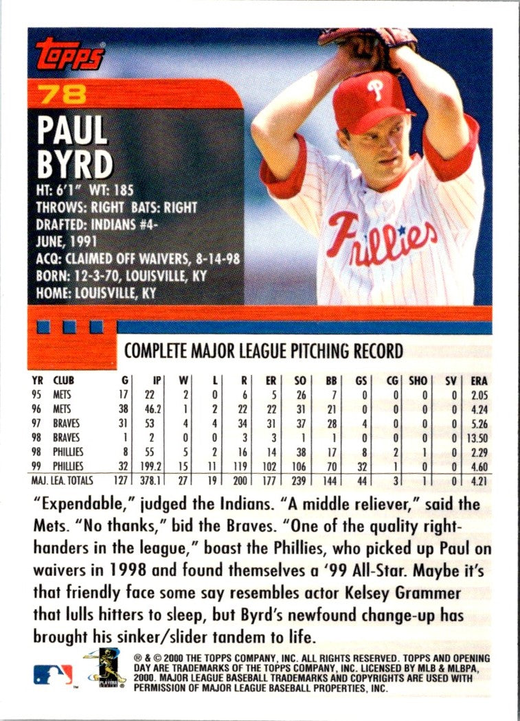 2000 Topps Opening Day Paul Byrd