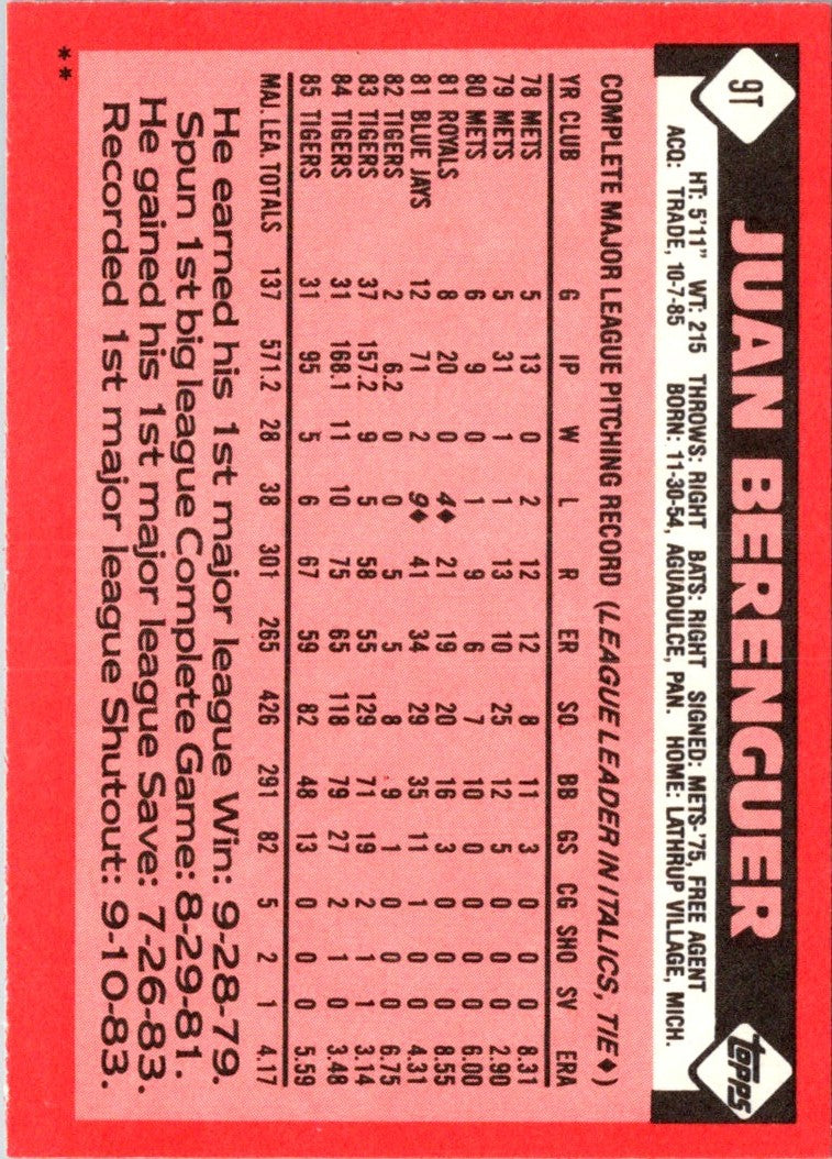 1986 Topps Traded Juan Berenguer