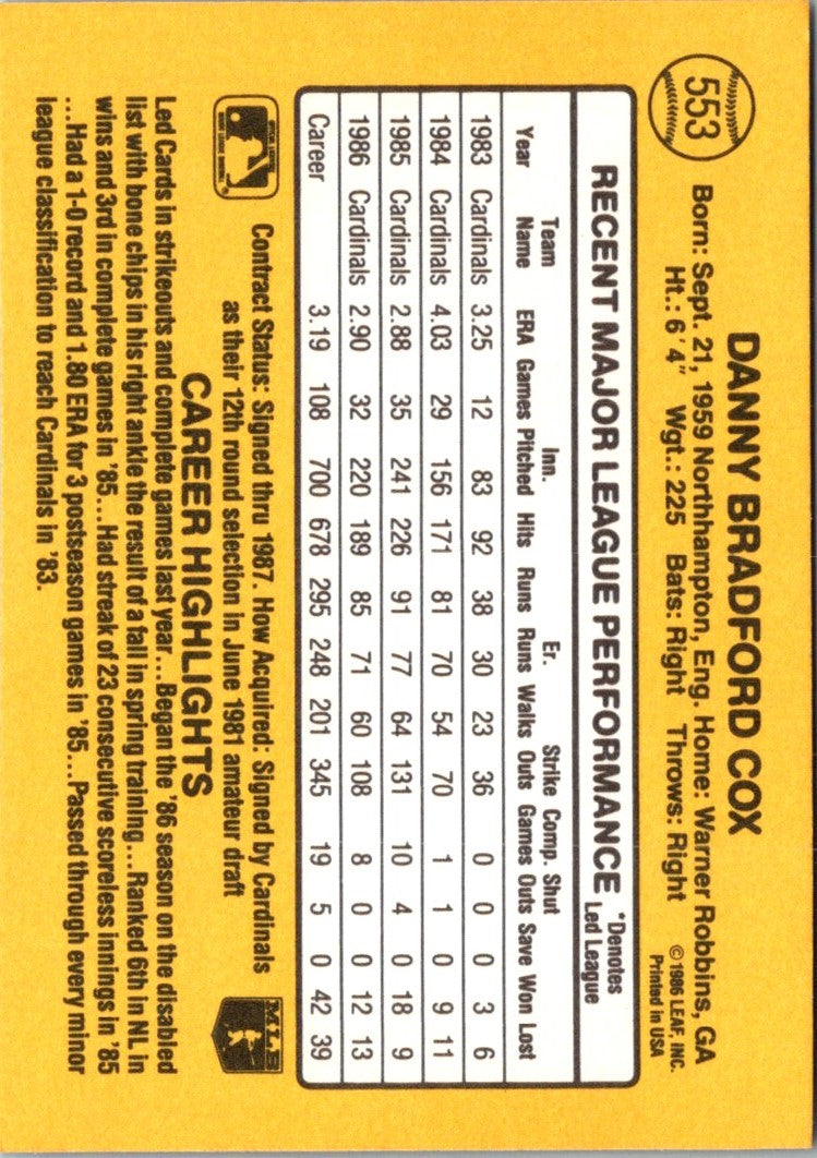 1987 Donruss Danny Cox