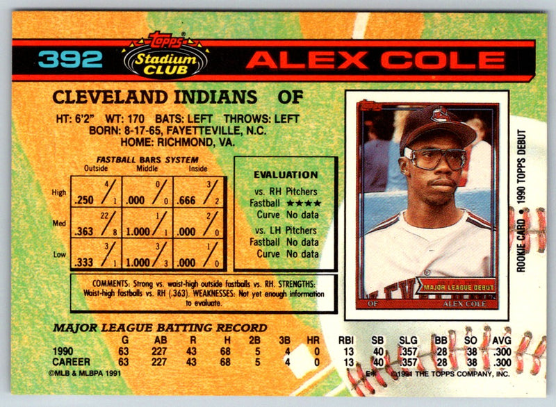 1991 Stadium Club Alex Cole