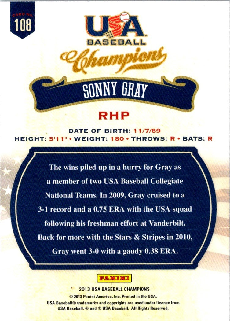 2013 Panini USA Champions Sonny Gray