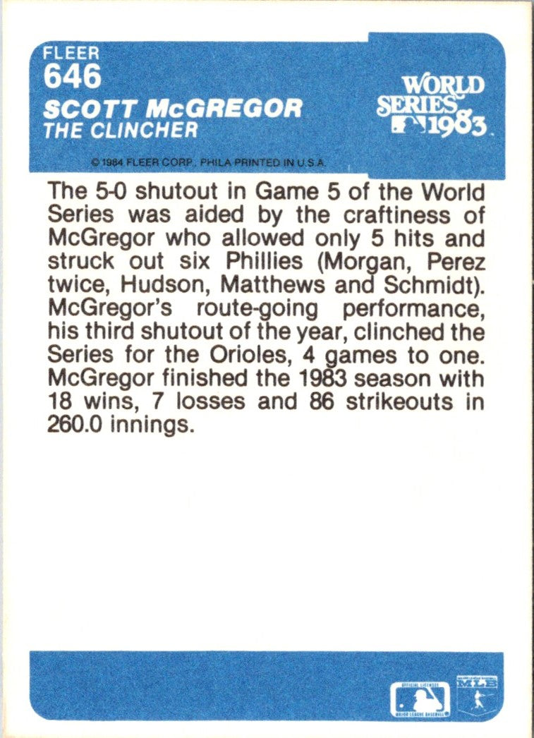 1984 Fleer Scott McGregor