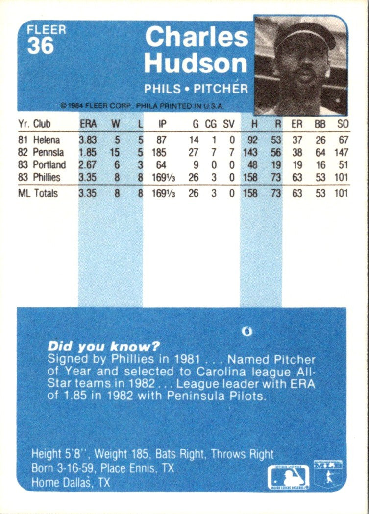 1984 Fleer Charles Hudson