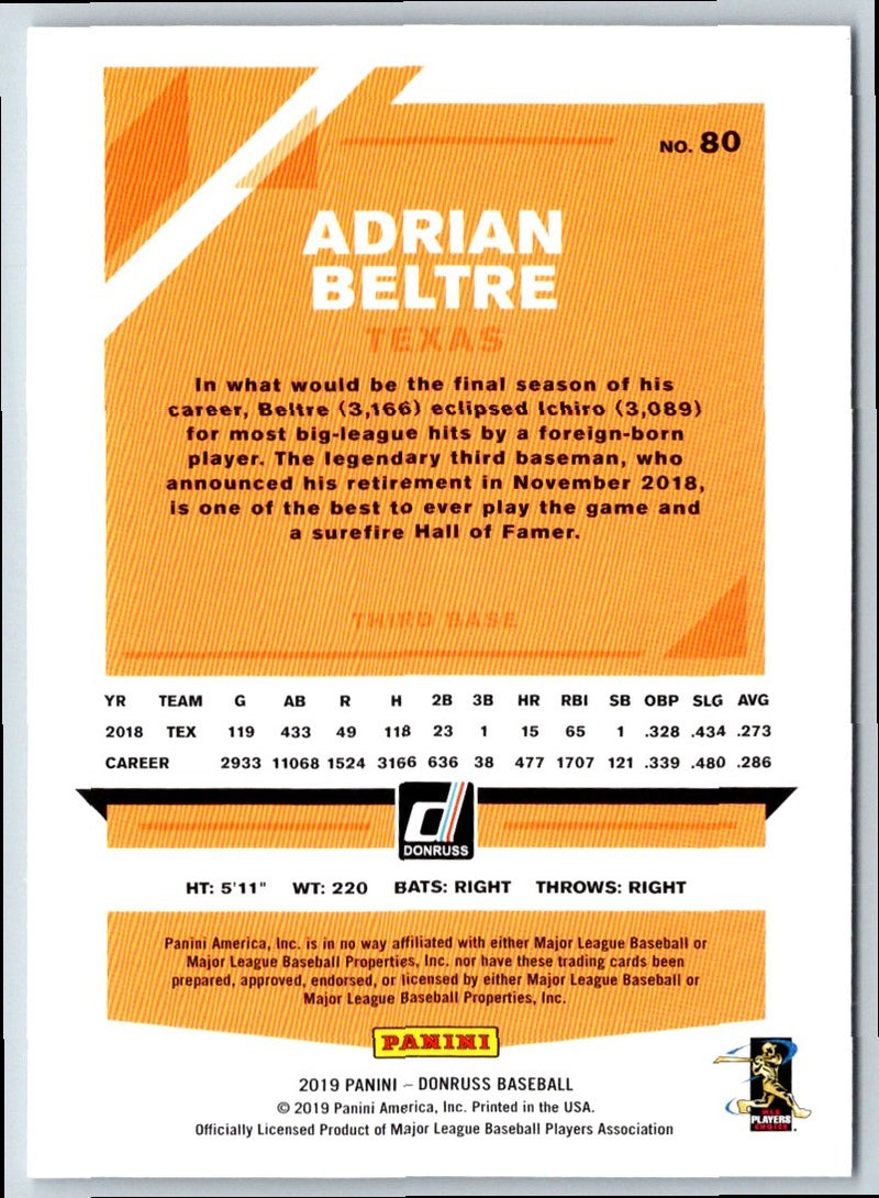 2019 Donruss Holo Orange Adrian Beltre