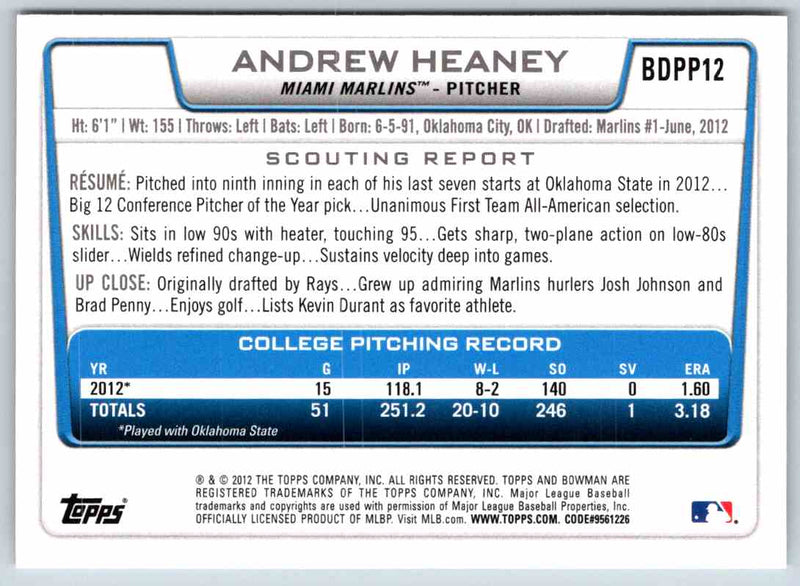 2012 Bowman Andrew Heaney