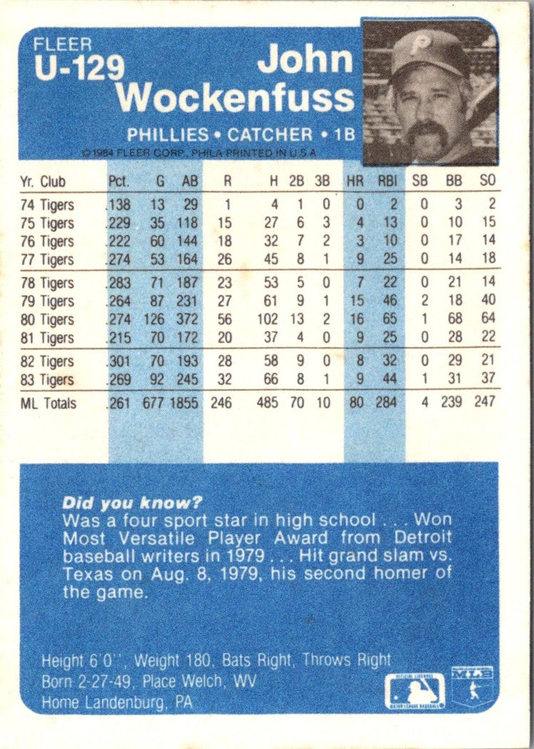 1984 Fleer Update John Wockenfuss