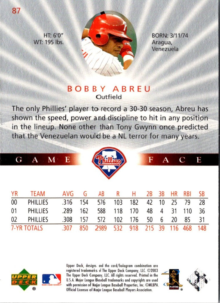 2003 Upper Deck Game Face Bobby Abreu