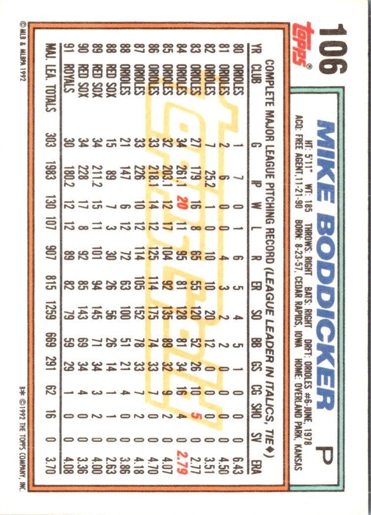 1992 Topps Gold Mike Boddicker