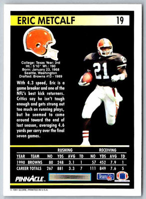 1991 Pinnacle Eric Metcalf #19
