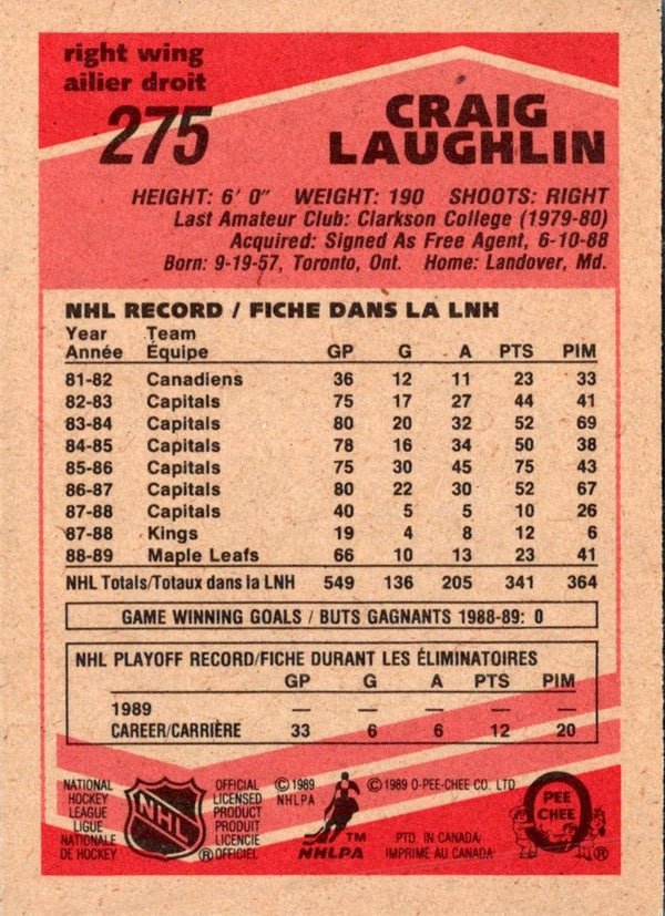 1989 O-Pee-Chee Craig Laughlin #275