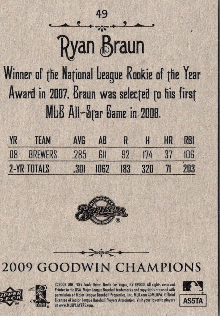 2009 Upper Deck Goodwin Champions Ryan Braun