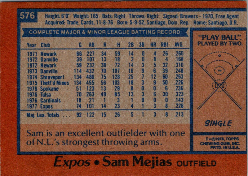 1978 Topps Sam Mejias