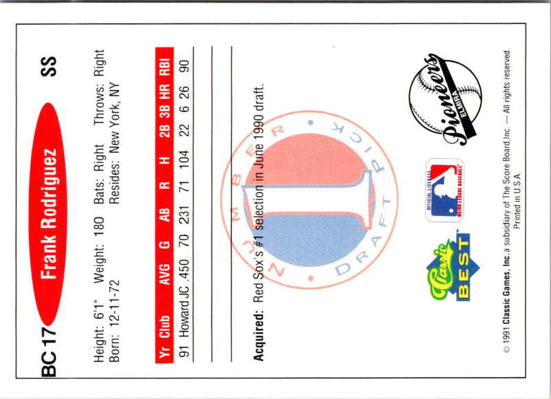 1991 Classic Best Gold Bonus Frank Rodriguez