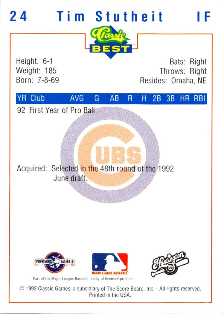 1992 Classic Best Huntington Cubs Tim Stutheit