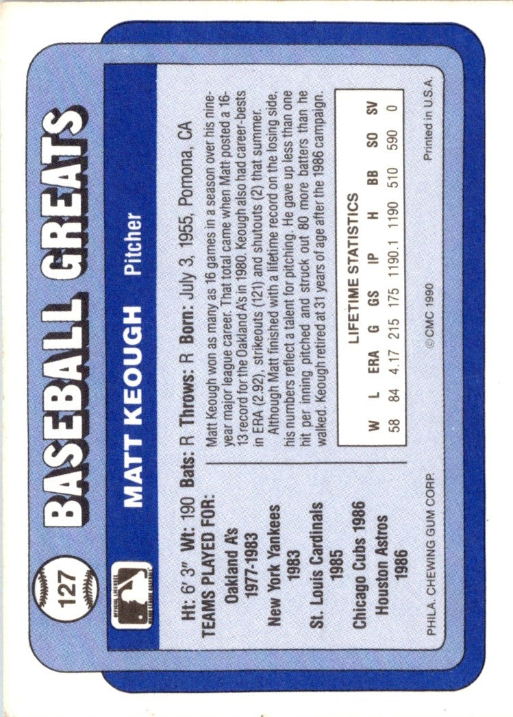 1990 Swell Baseball Greats Matt Keough