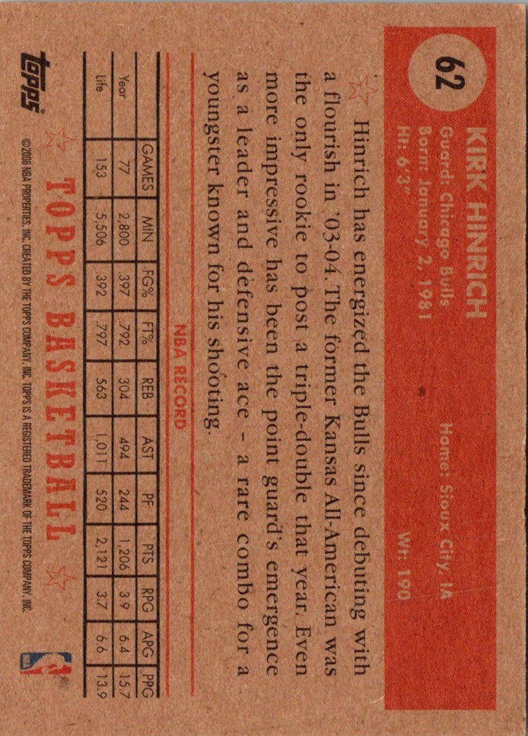 2005 Topps 1952 Style Kirk Hinrich