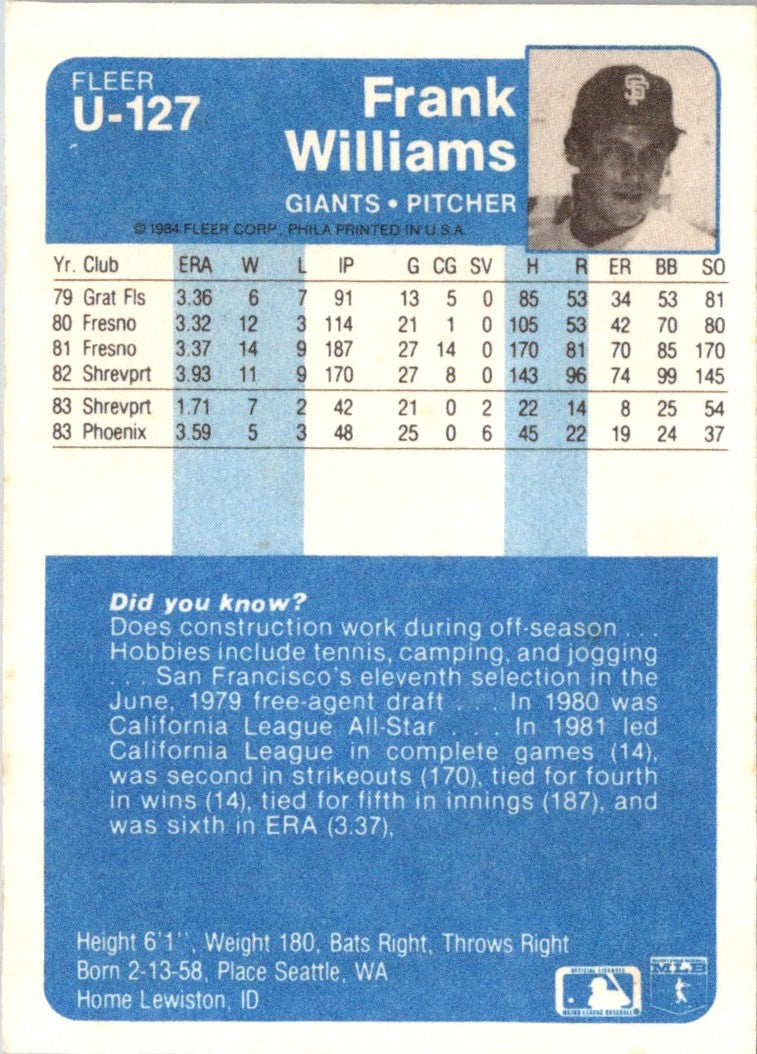 1984 Fleer Update Frank Williams