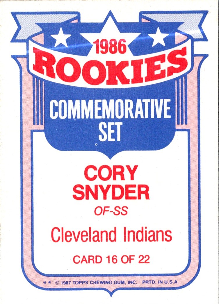 1987 Topps Glossy Rookies Cory Snyder