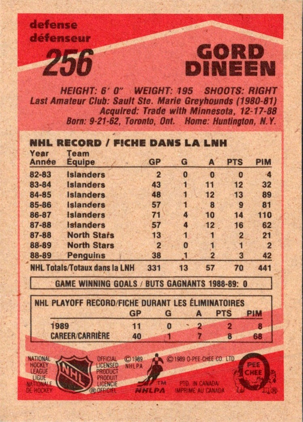 1989 O-Pee-Chee Gord Dineen #256 Rookie