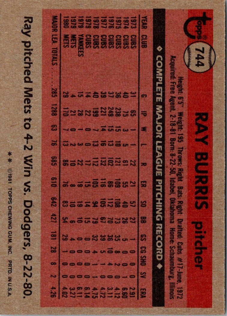 1981 Topps Traded Ray Burris