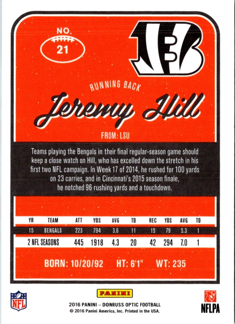 2016 Donruss Optic Jeremy Hill