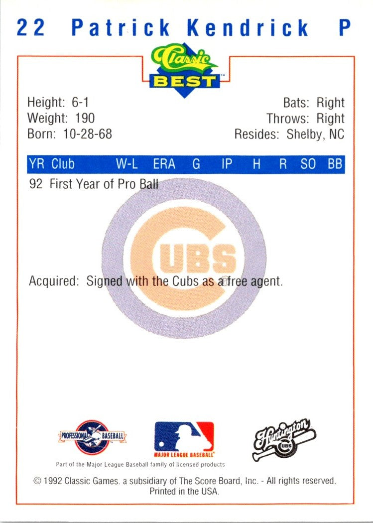 1992 Classic Best Huntington Cubs Patrick Kendrick