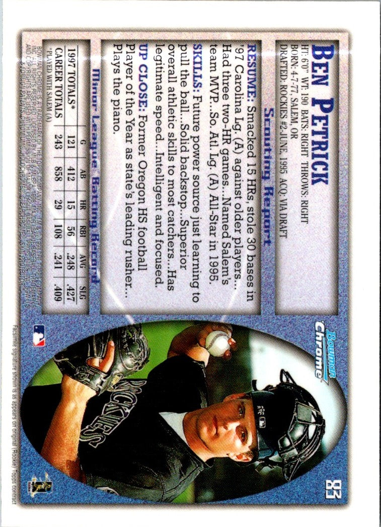 1998 Bowman Chrome Ben Petrick