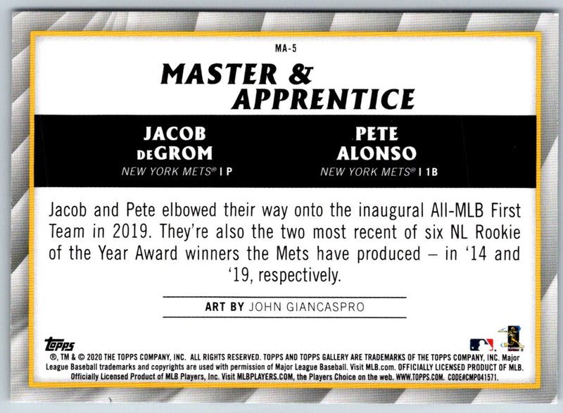 2020 Topps Gallery Master & Apprentice Jacob DeGrom/Pete Alonso