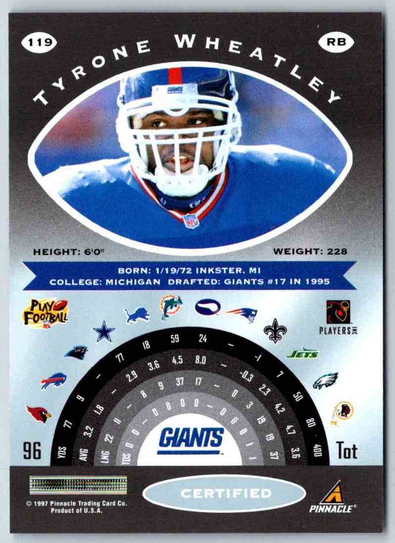 1997 Pinnacle Certified NFL Tyrone Wheatley