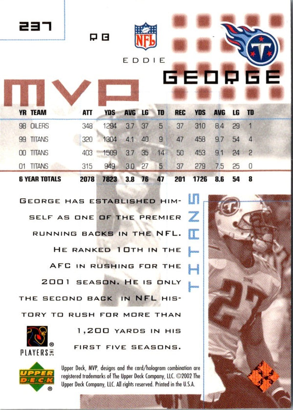 2002 Upper Deck MVP Eddie George #237