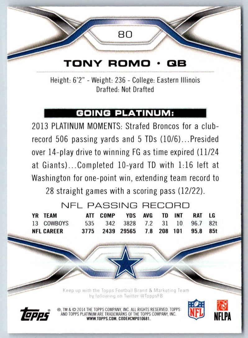 2014 Topps Platinum Tony Romo